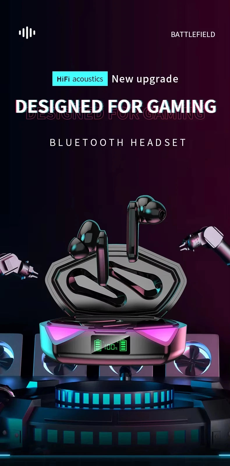 Bluetooth TWS Gaming Earphones with Low Latency and Mic
