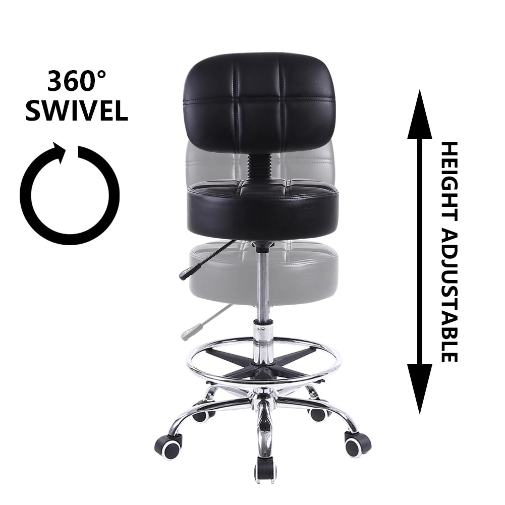 Adjustable Rolling Stool with Backrest & Footrest Drafting Chair