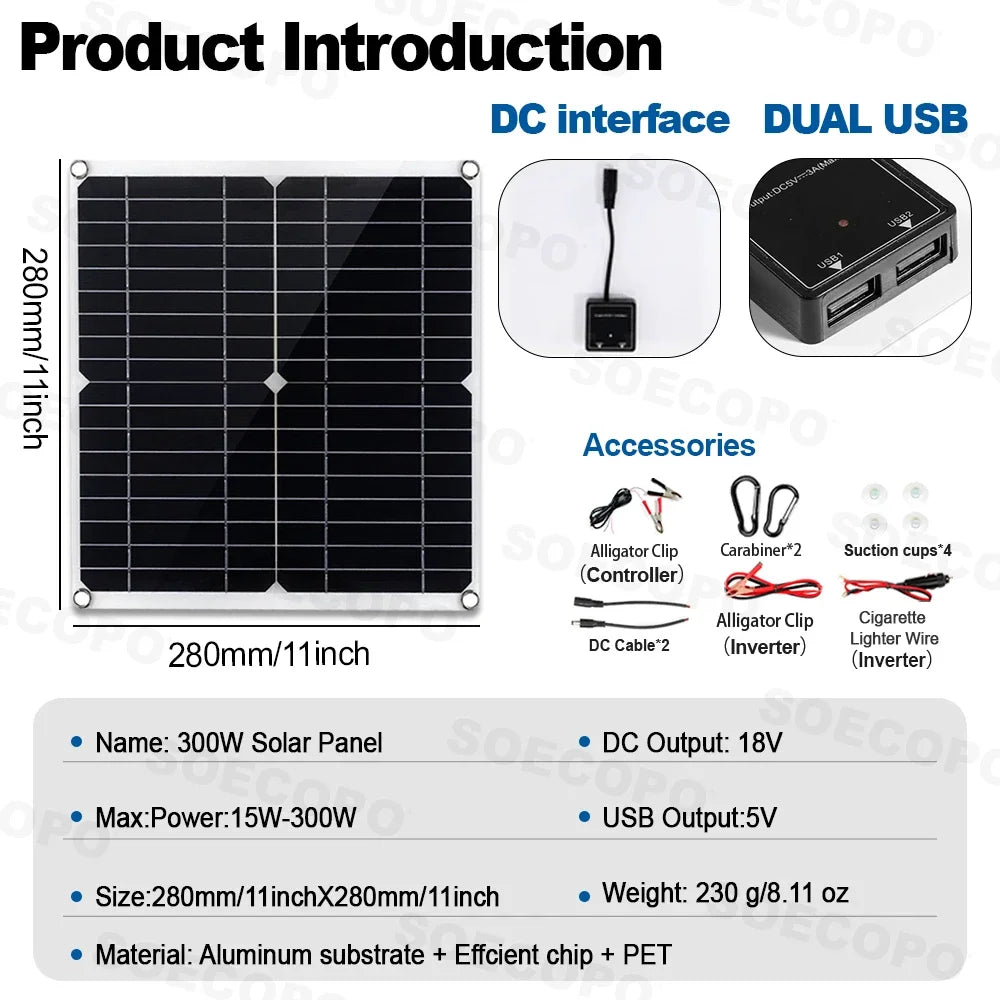 SOECOPO 7000W Solar Power Kit with 100A Controller & 300W Panel Inverter 12V to 110V/220V for Home/Camping/RV/Emergency Backup