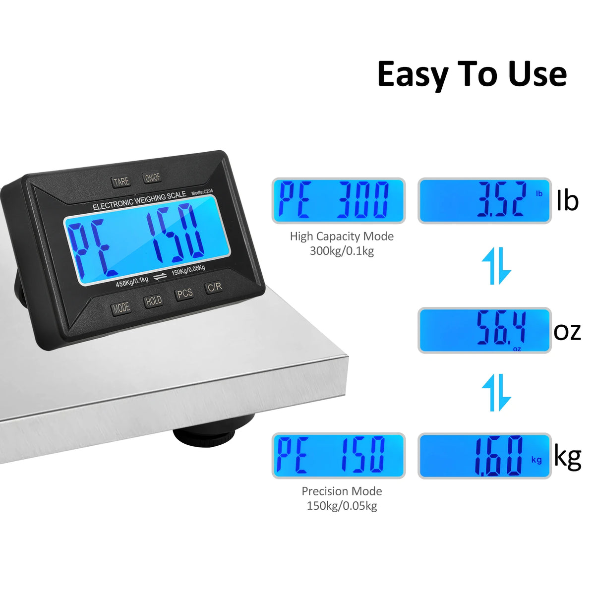 Digital Shipping Scale 450kg/992lb Heavy Duty Postal Scale Stainless Steel with Wireless Displays/Tare/3 Units for Home