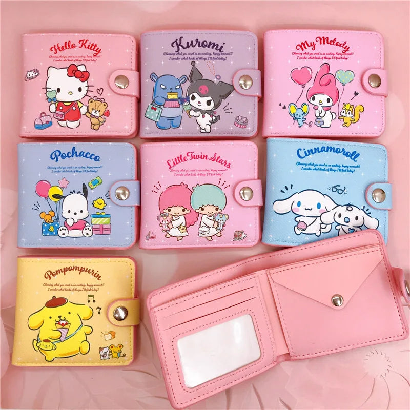 Sanrio Hello Kitty Cinnamoroll My Melody Kuromi New Pu Casual Money Bag Coin Purse Card package Wallet With Buttons 
