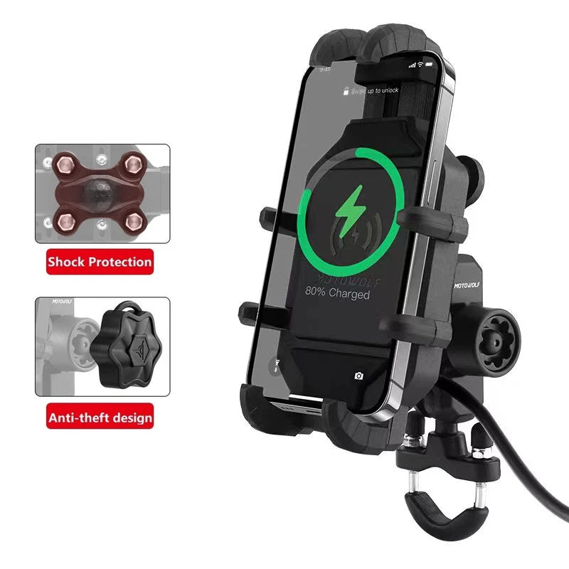 Motorcycle Wireless Charging Phone Mount with 360° Rotation Holder