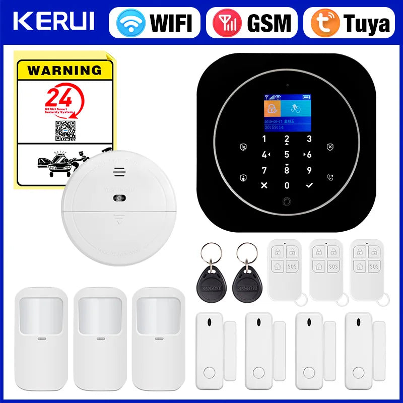 KERUI 2G GSM WIFI Alarm for Home Security Protection Tuya Smart Burglar Alarm System with Motion Detection Door Sensor Alexa