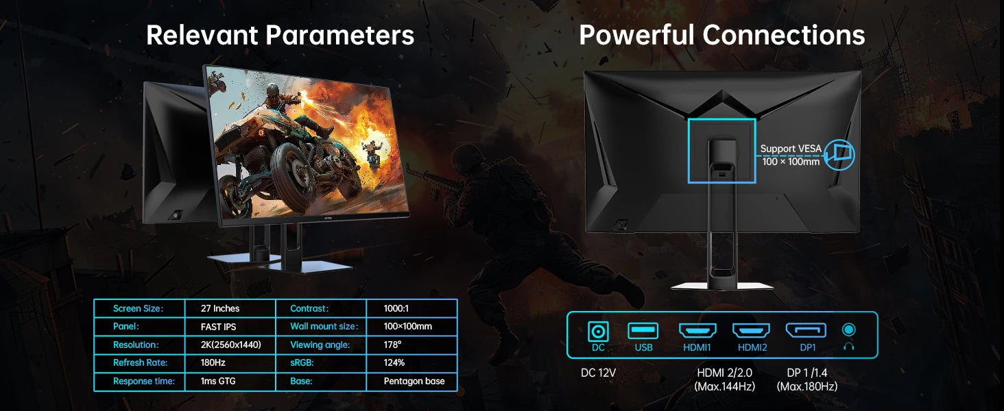 KTC H27T22C 27" Gaming Monitor 180Hz QHD Fast IPS