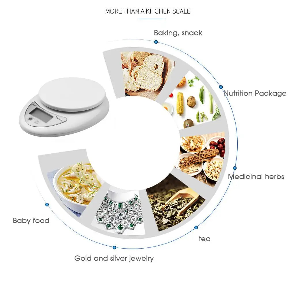 Digital Kitchen Scale, 5 kg Capacity and 1 g Increments