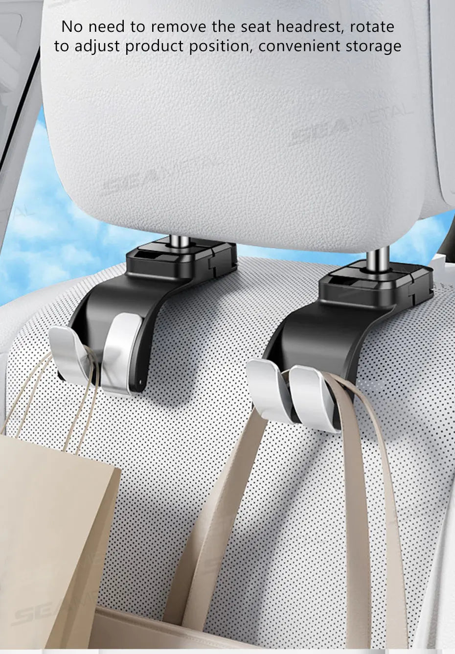 SEAMETAL Car Headrest Hook 25KG Large Load-Bearing Car Rear Seat Hanging Hook Foldable Design Universal Stable Seat Back Hanger