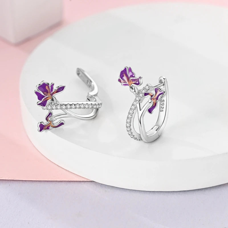 925 Sterling Silver Colored Zirconium Stars Hoop Earrings For Women Jewelry Anniversary WeddingMaking Jewelry Gift