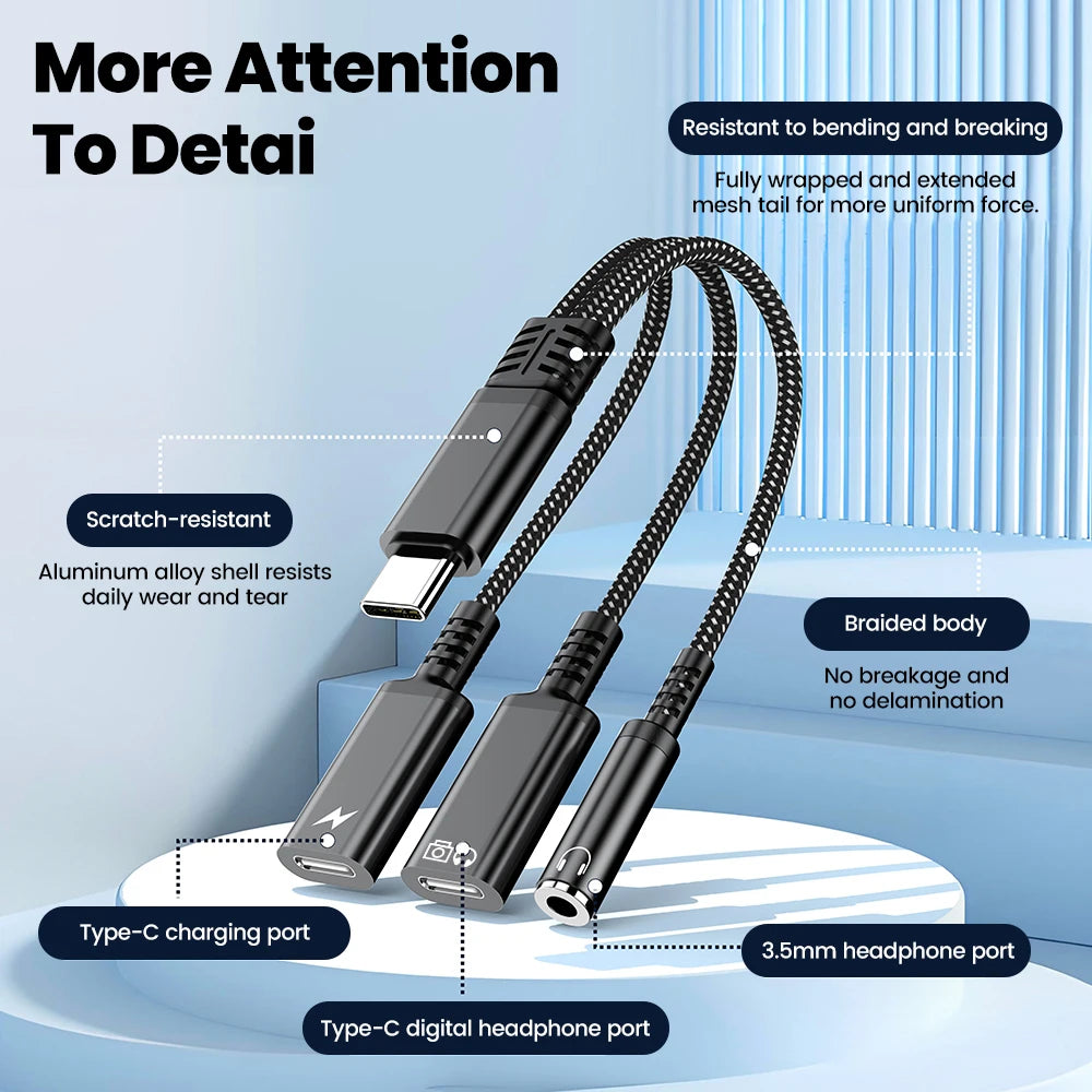 محول صوت وشحن USB-C ثلاثة في واحد