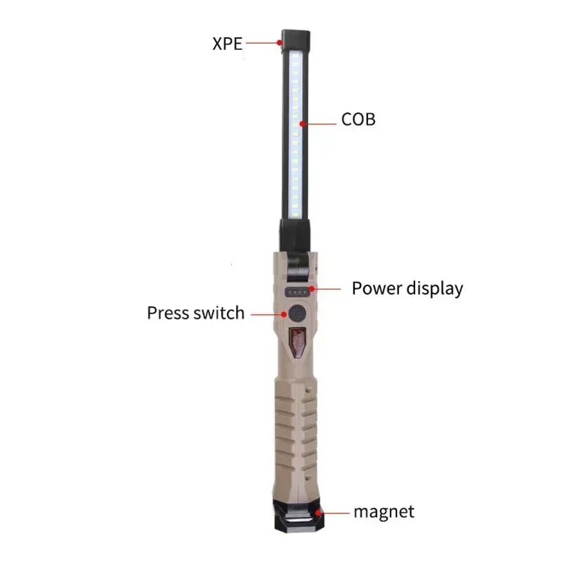 USB Rechargeable LED Work Light 1000 Lumens COB Lantern with Power Capacity Indicator Handled Flashlight for Outdoor Car Repair