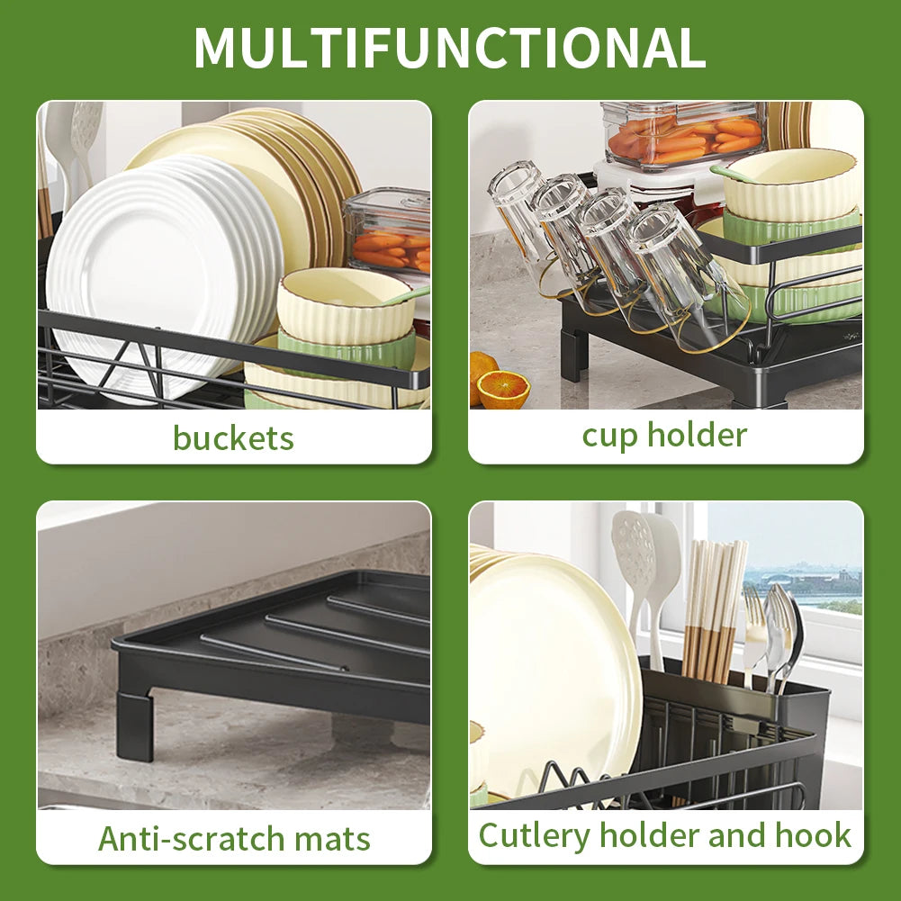 Crni jednokatni stalak za suđe za organizirane radne površine