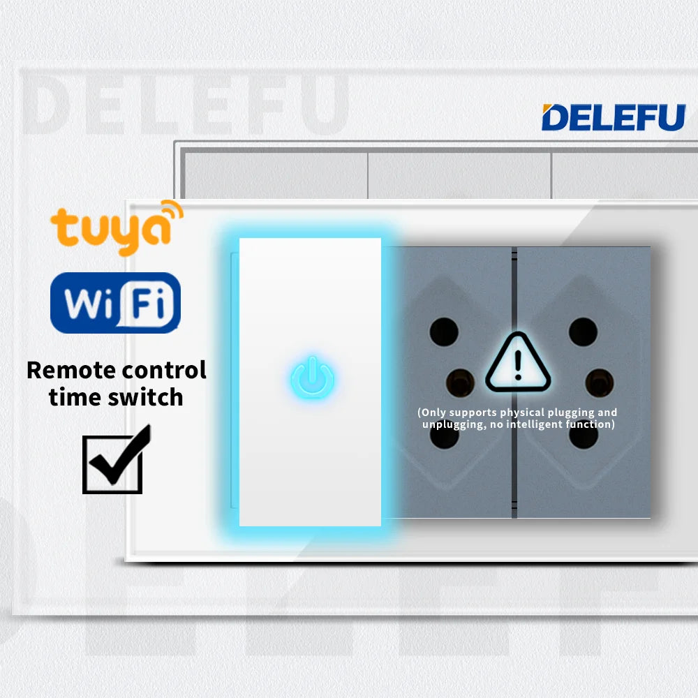 DELEFU White Tempered Glass Italy USB TypeC Fast Charging Wall Socket Schuko Tuya Wifi Smart Switch Sat TV Tel Doorbell Chile