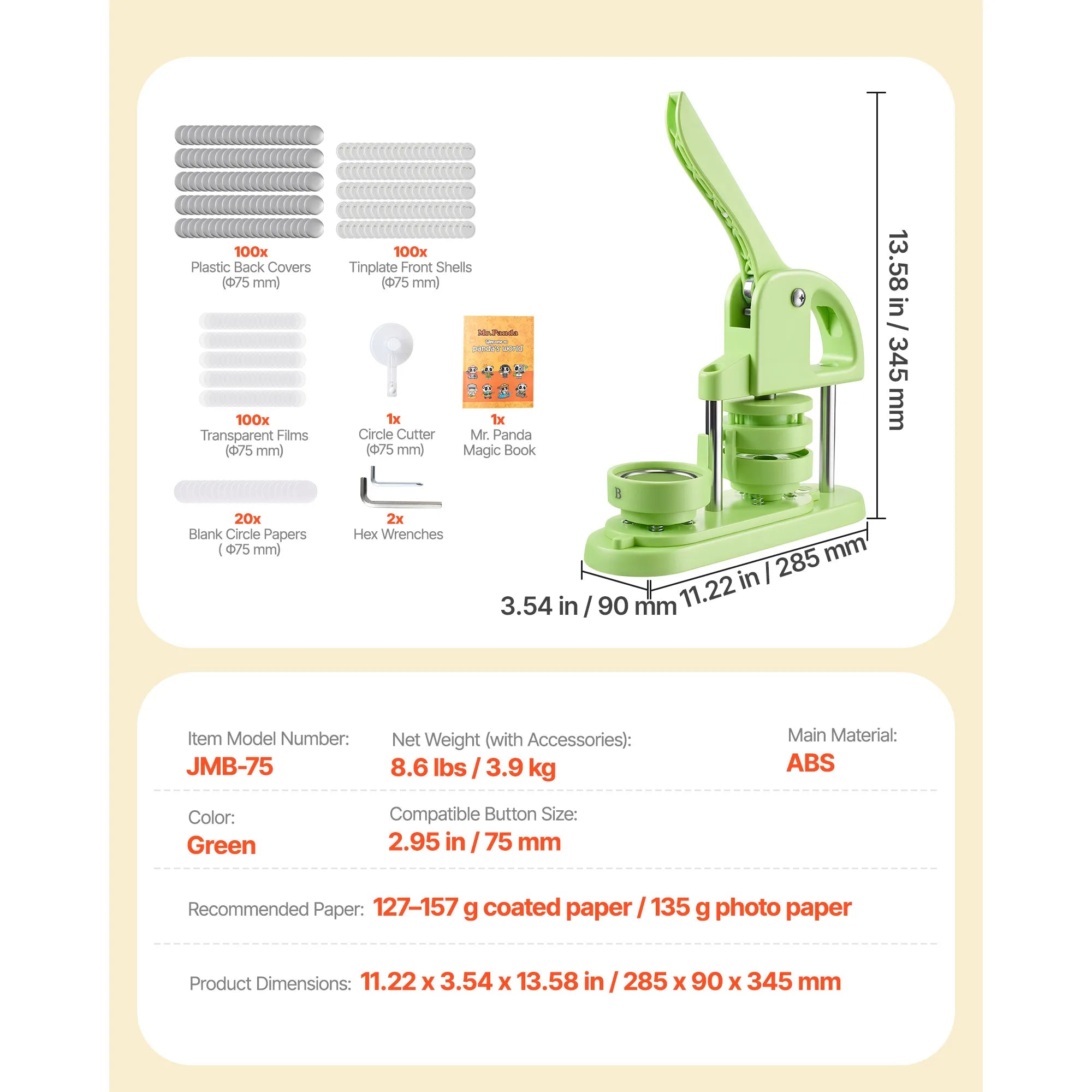 Button Maker Machine Kit with 100 Parts, Cutter & Ergonomic Handle
