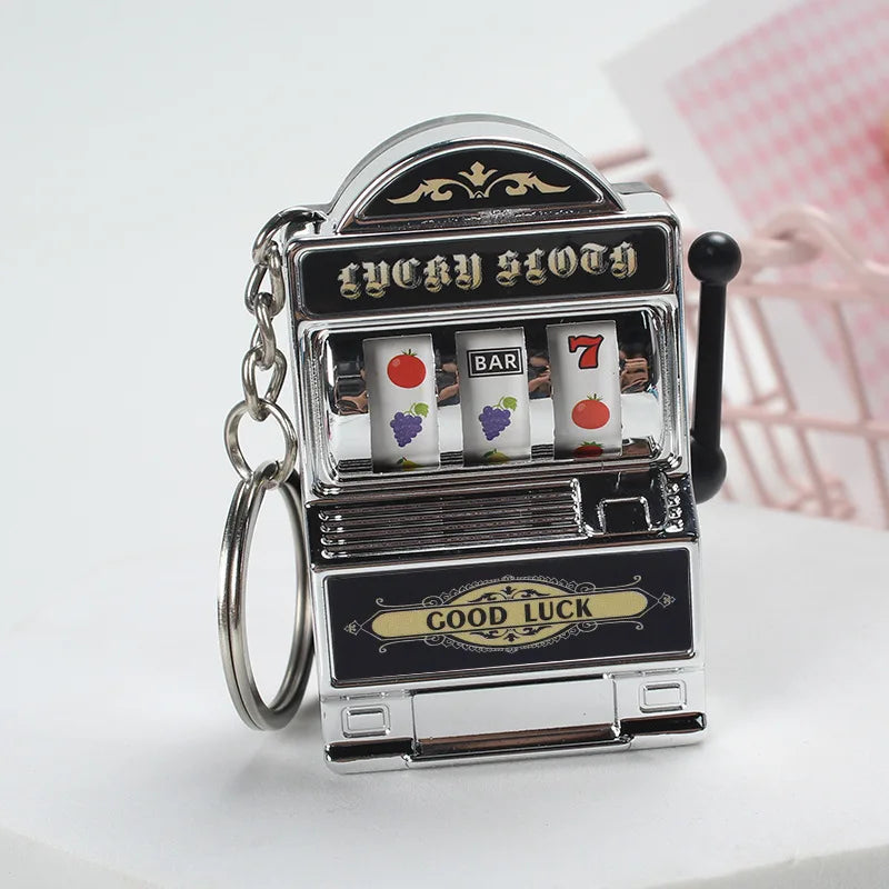 Fruit Slot Machine Keychain Lucky Charm Jackpot Keychains Mini Casino Pendant Bag Charm Novelty Gifts for Kids Adults