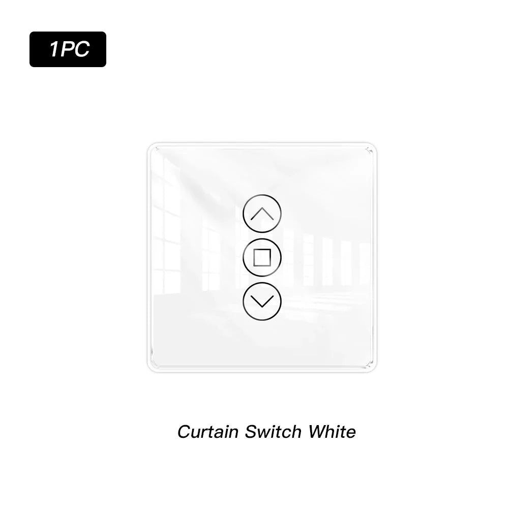 MOES WiFi RF433 Smart 2.5D Arc Glass Touch Curtain Switch for Roller Blinds Shutters Smart Life/Tuya APP Works Alexa Google Home