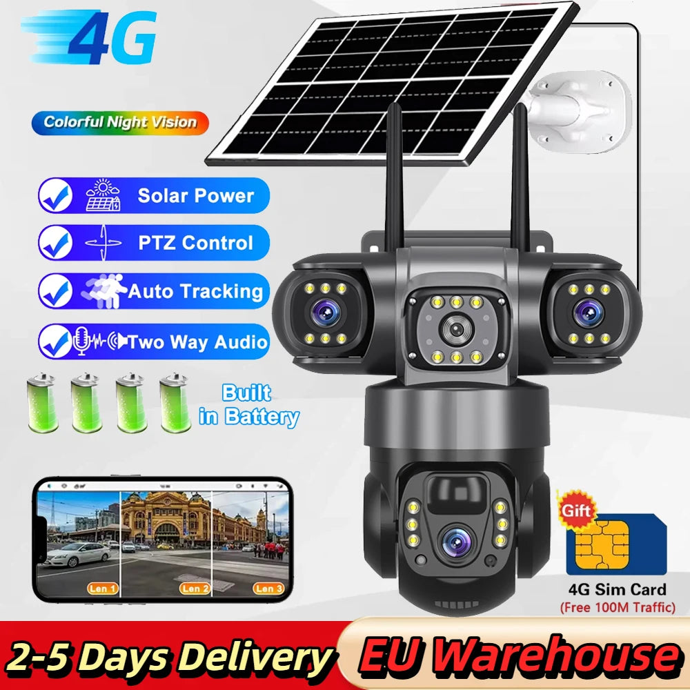 4G LTE Solar Triple-Lens PTZ Security Camera