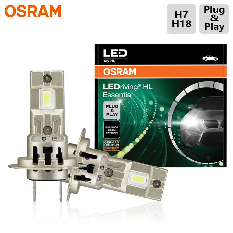 OSRAM Essential LED H7 H18 Car Headlight PX26d Socket Based LED 12V 70W 5000LM Bright Power High Low Beam 6000K Cool White Lamps