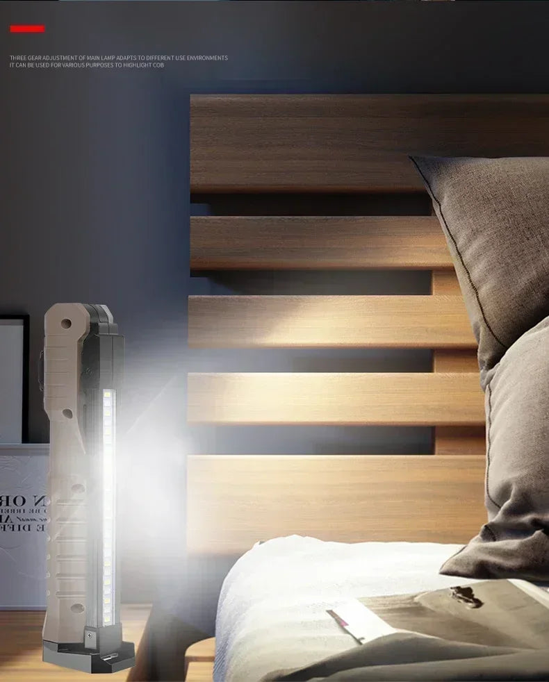 USB Rechargeable LED Work Light 1000 Lumens COB Lantern with Power Capacity Indicator Handled Flashlight for Outdoor Car Repair