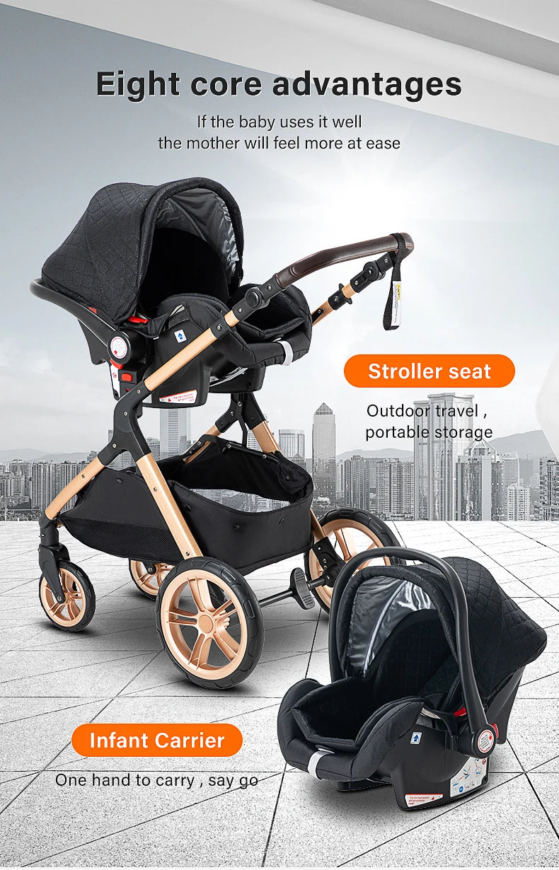 3 in 1 Luxury Baby Stroller High-Landscape Travel Pram
