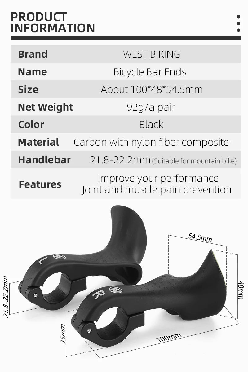 Extender ergonomici per manubrio bicicletta West Biking — coppia