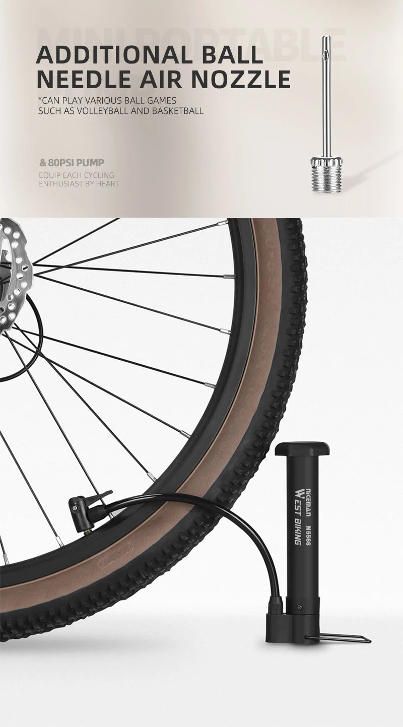WEST BIKING kompaktni pumpu za pod usto na biciklu — 80 PSI