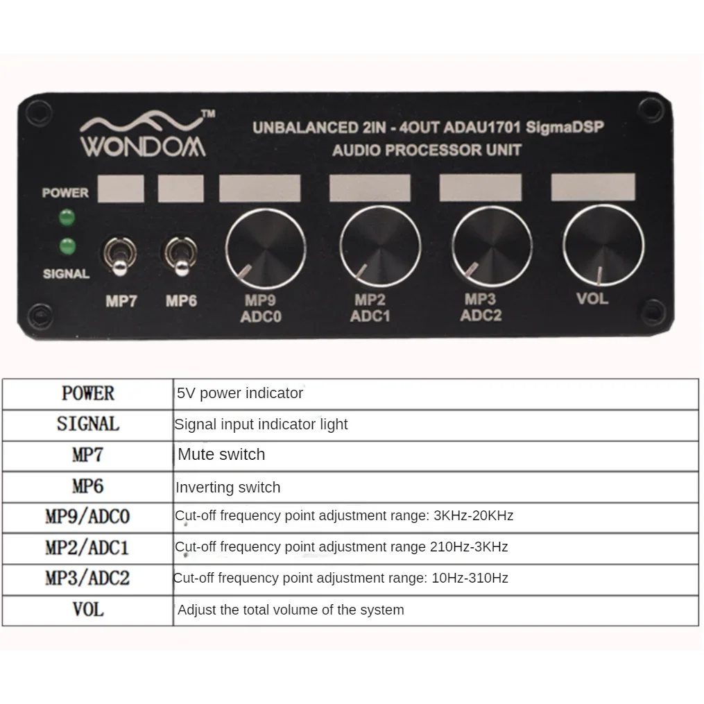 ADAU1701 procesador de audio DSP y cruce (crossover)