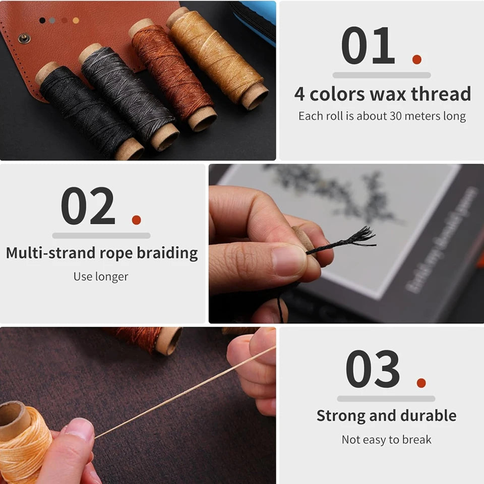 Leather Stitching Kit with Awl, Needles & 30m Waxed Thread
