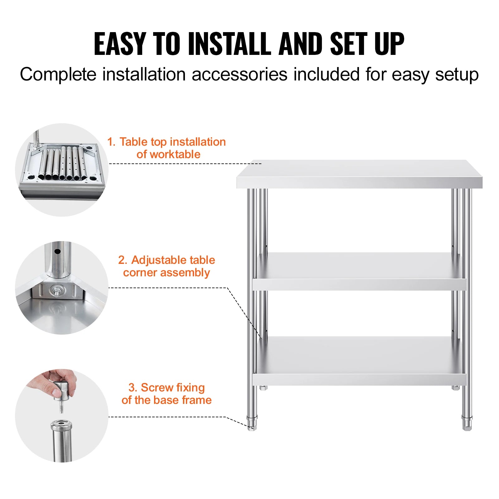 Stainless Steel Food Prep Table with Adjustable Shelves for Kitchen