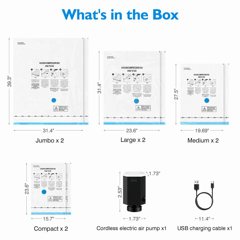 Cordless Electric Pump for Vacuum Storage Bags Travel Rechargable Air Pump for Space Saver Bag Various Clothes Luggage Seal Bags
