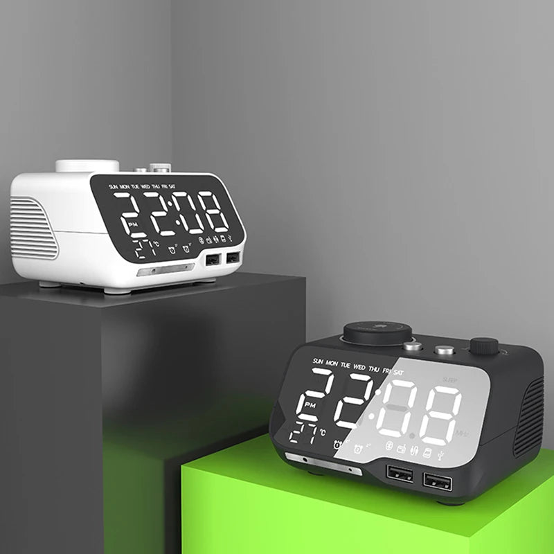 LED Alarm Clock Bluetooth Speaker with FM Radio & USB Charging