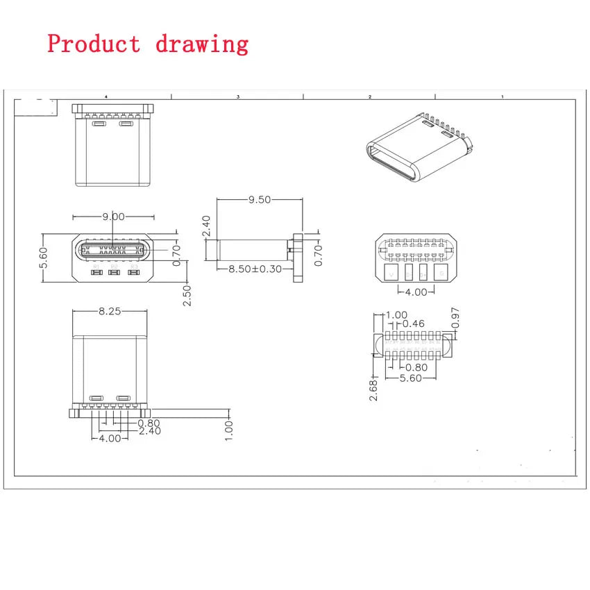 Placa de Circuito Impresso de Ligação para Conector USB-C Macho, 5 ou 10 Unidades