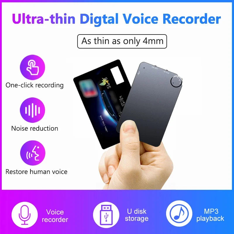 150 Hour Ultra-thin Card Digtal Voice Recorder Oculta 4-64GB Mini Activated Professional Sound Record Flash Drive Dictaphone MP3