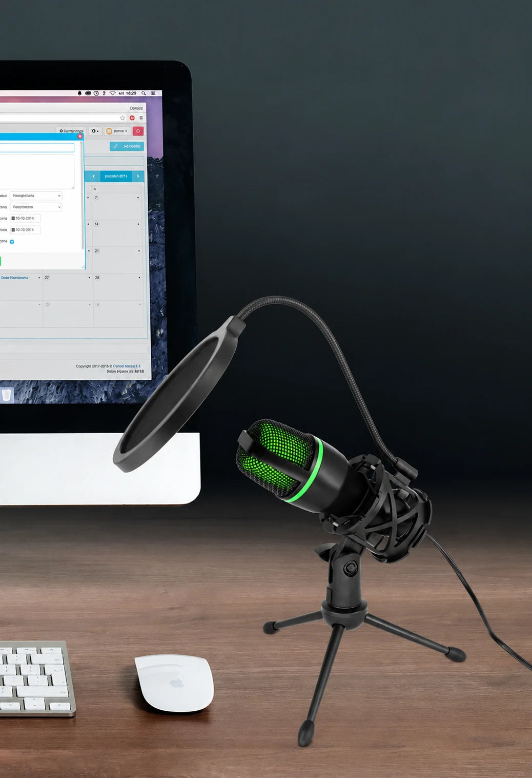 Microfon cu condensator cu fir pentru desktop, cu trepied și filtru anti-puf