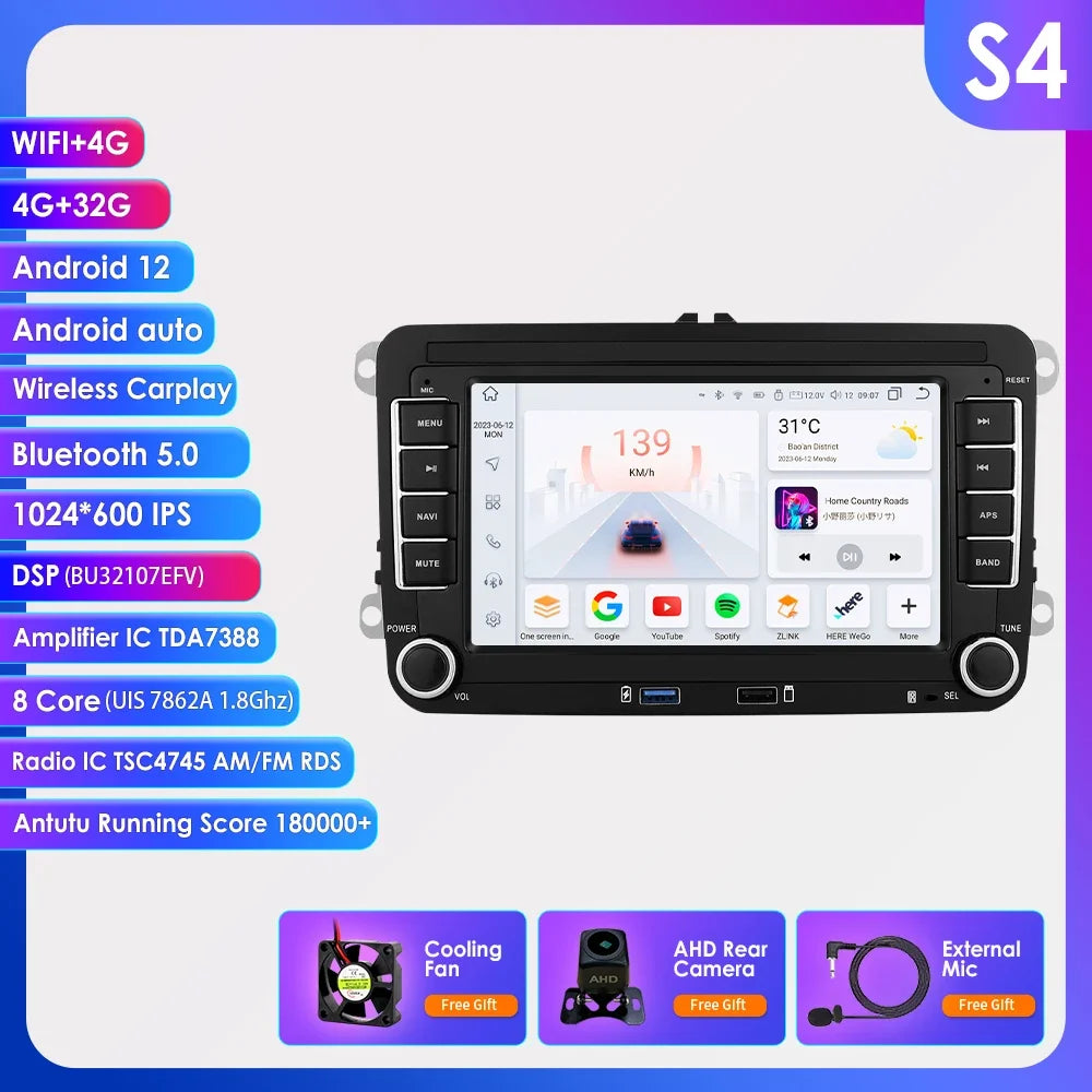 Android 13 Car Radio with CarPlay for Volkswagen Vehicles