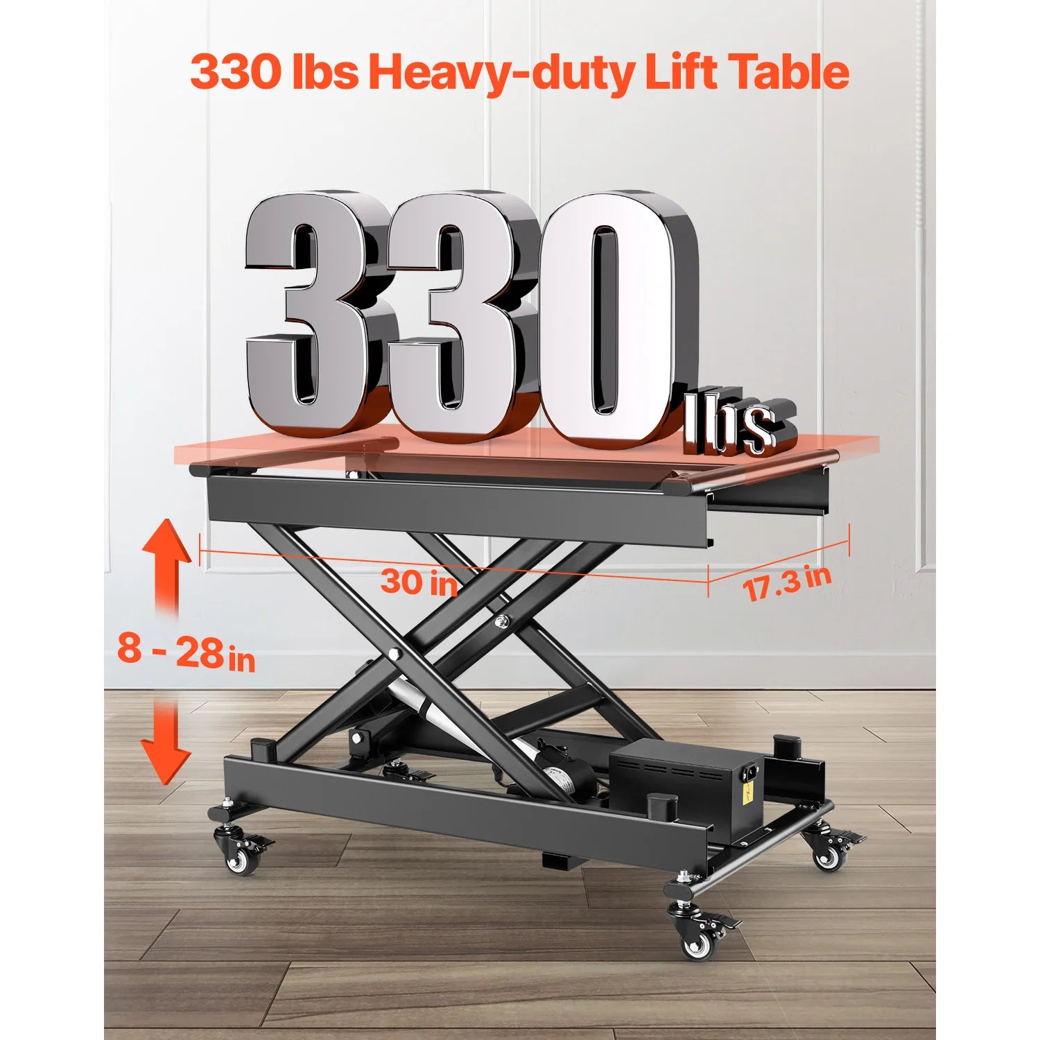 Elektrisk løftebord 150 kg kapacitet 8-28" justerbart med hjul