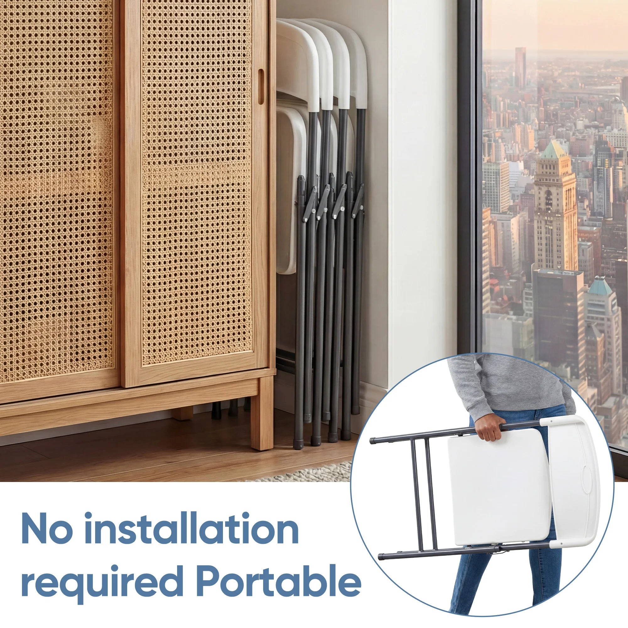 Stackable Folding Chairs Set with Padded Seat & Metal Frame