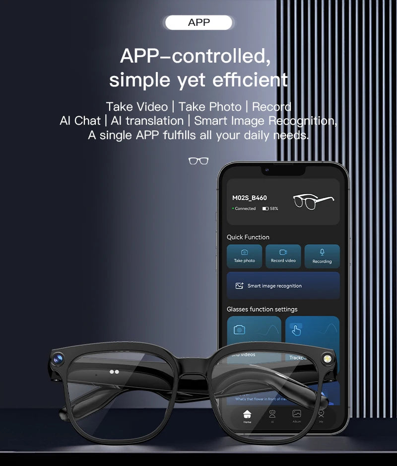 Smart AI Glasses 1080P Camera Bluetooth Calls Translation