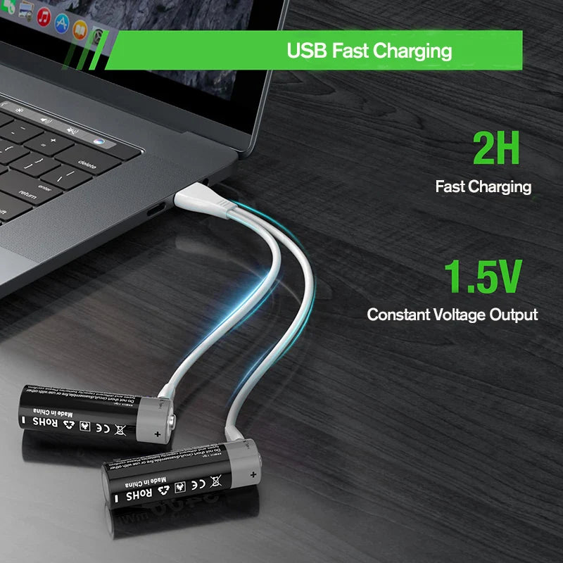 Kuugro USB AA 1.5V 3400mWh Type-C Rechargeable Lithium Battery for Hunting Camera Remote Control Mouse Smart Door Lock Toys