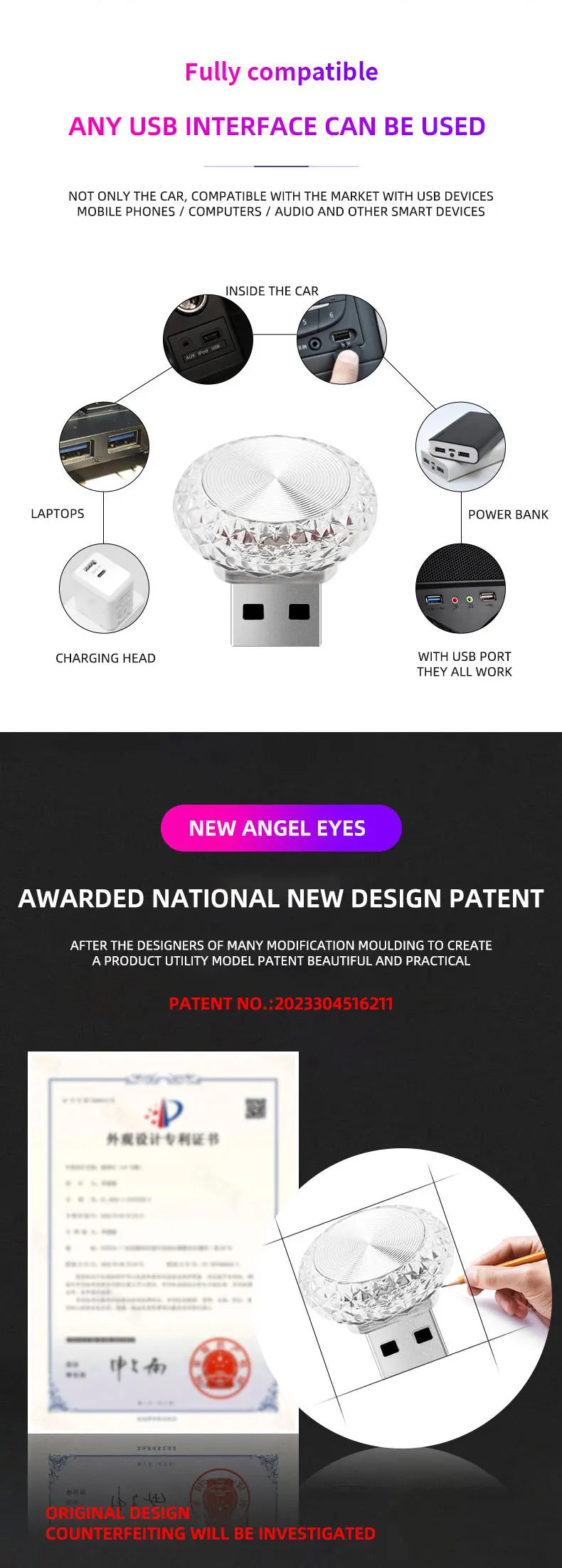 1pc Colorful Portable USB Mini LED Ambient Light for Car Interior Computer Atmosphere Lamp Plug and Play Night Light