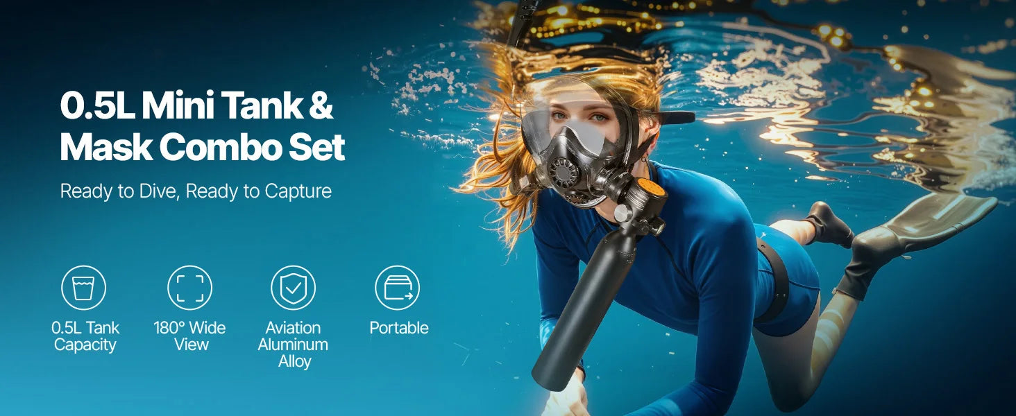 SucceBuy Scuba Tank 0.5L Portable Scuba Diving Tank Diving Oxygen Cylinder Support 5-10Minute Underwater Breathing 98.43ft Depth