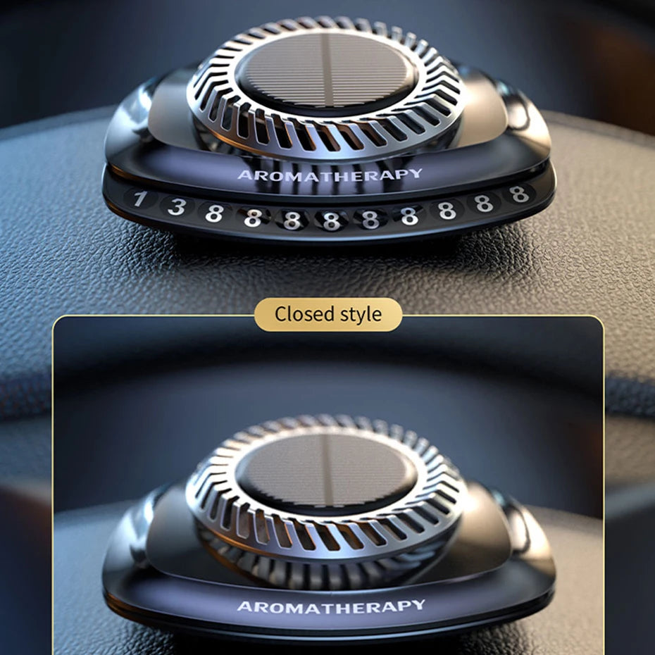 Diffusore di profumo per auto a rotazione solare con display del numero di parcheggio