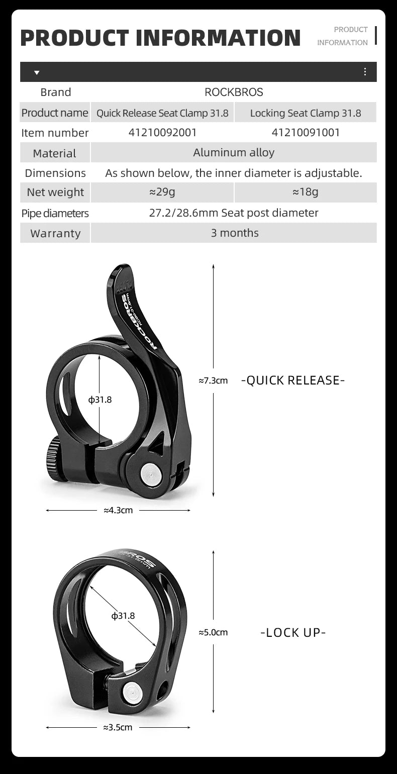 Quick Release Bicycle Seat Post Clamp Aluminum Alloy Bike Seat Clamp