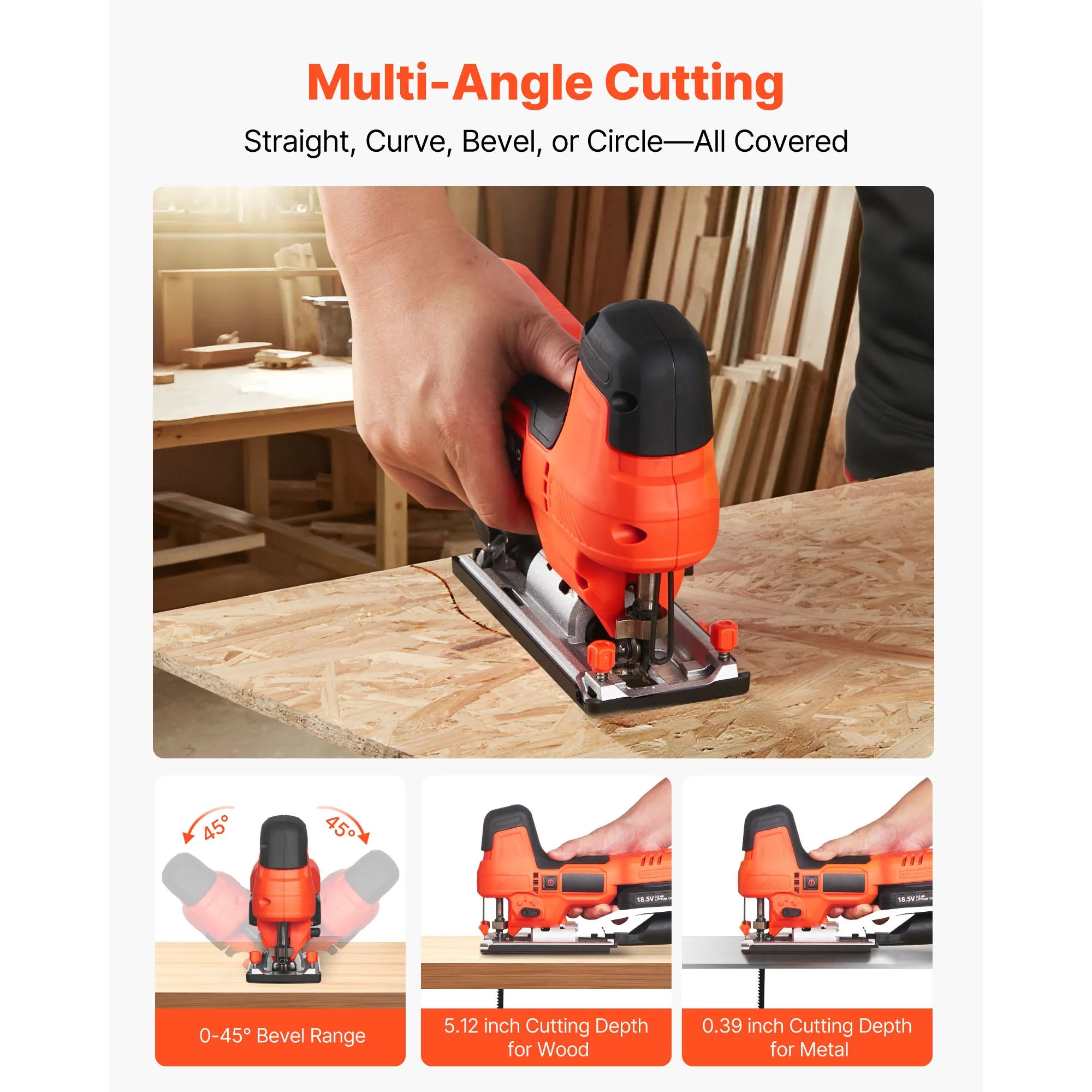 Cordless Jig Saw 3500 SPM with Variable Speeds & Orbital Settings