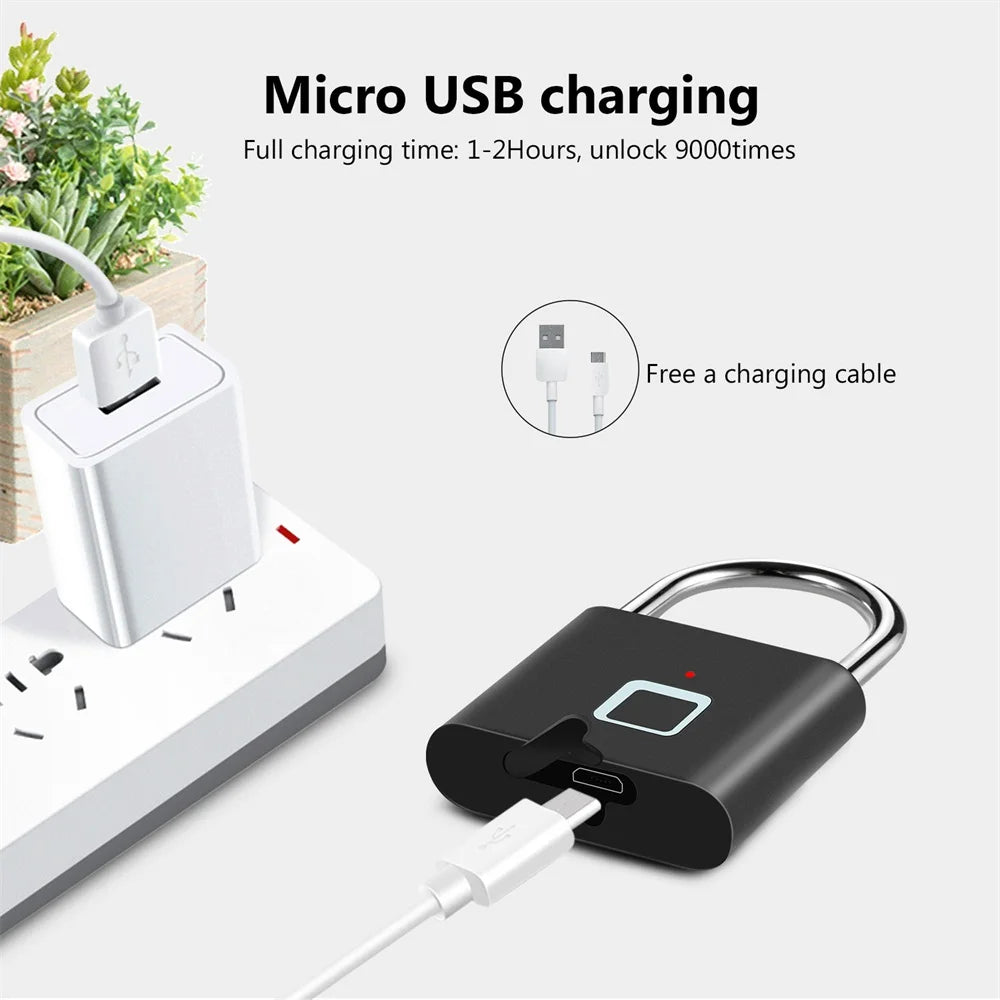 KERUI Fingerprint Lock Keyless USB Charging Smart Padlock Anti-theft Zinc Waterproof Door Lock 0.2sec Unlock Portable Door Lock