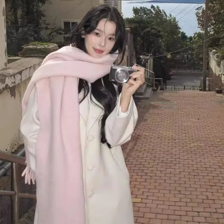 Kadın Bej Büyük Atkı – Kalınlaştırılmış Kış Şalı