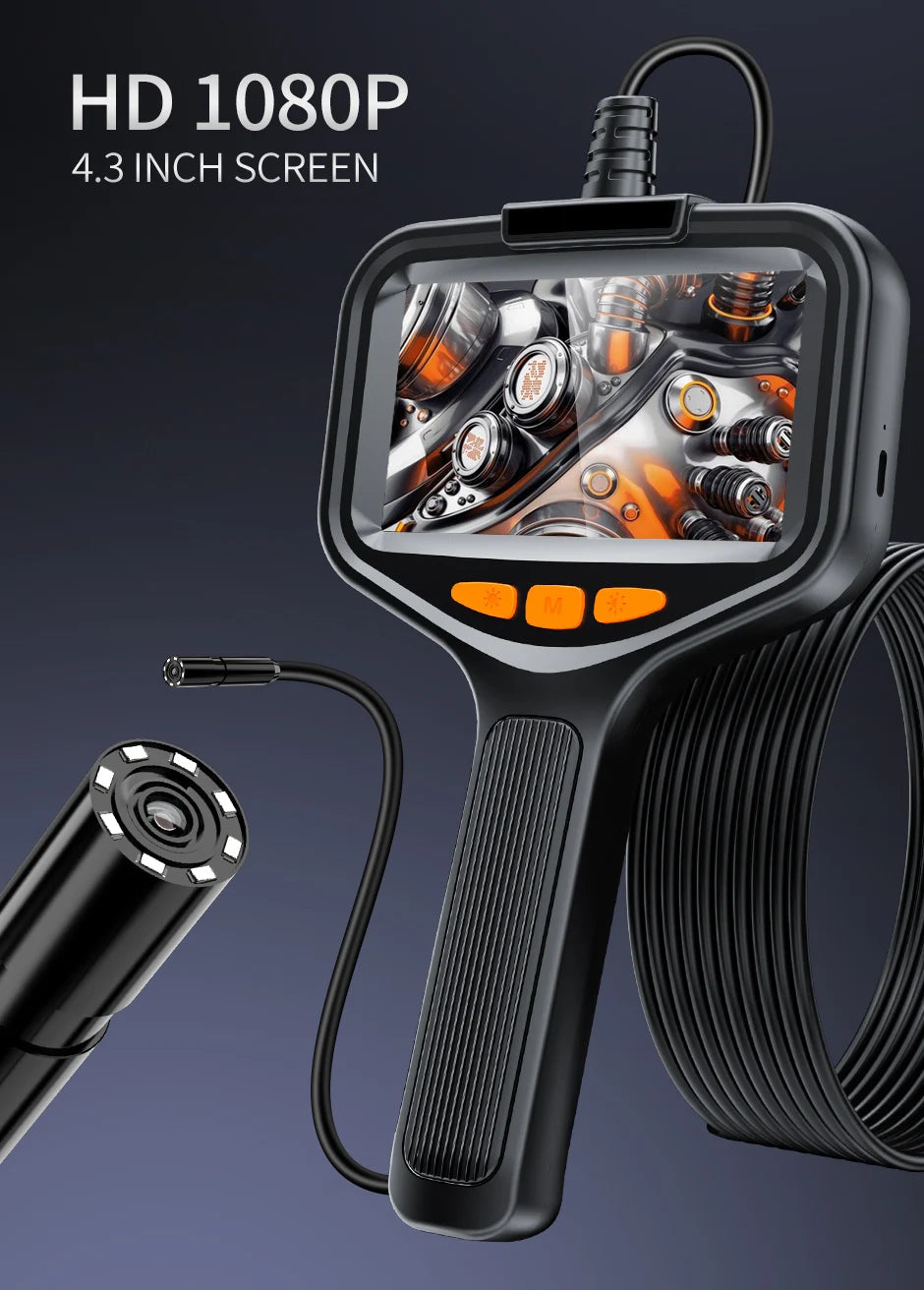 4.3" LCD Endoscope Camera with Light HD 1080P 5.5mm IP67 Waterproof Borescope Camera with 6 Adjustable LED Lights for Sewer Car