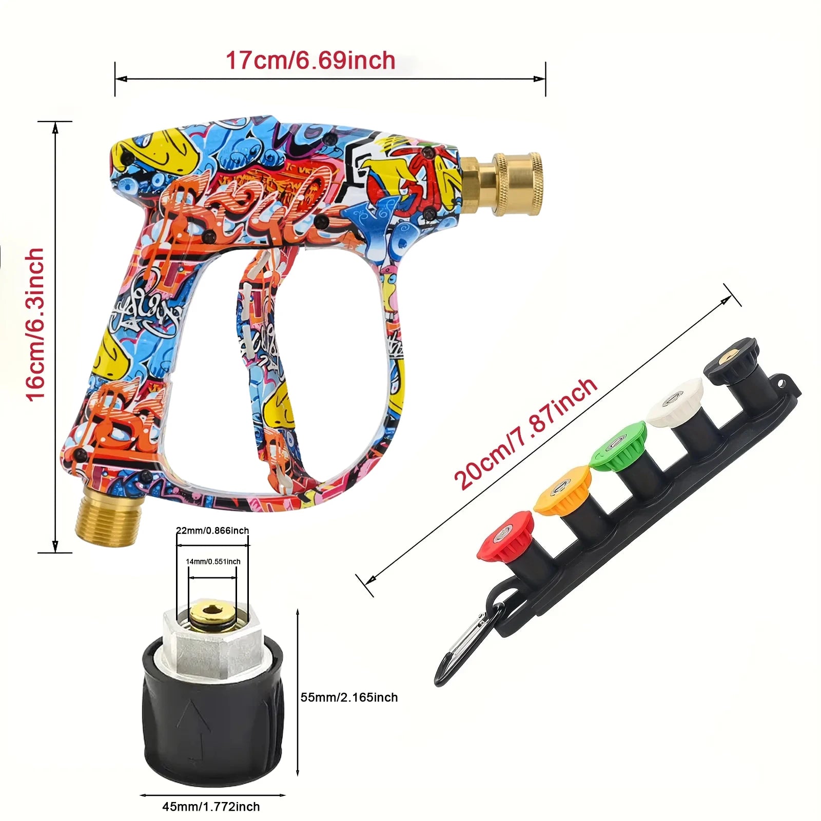 2175PSI Pressure Washer Gun, Graffiti Shell, 1L Foam Cannon, 1/4" Quick Nozzle Kit & Rubber Holder, Fits Karcher K-Series