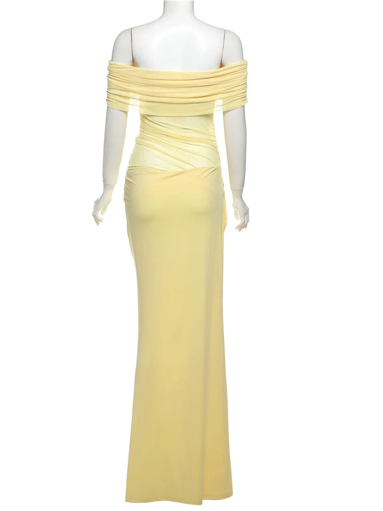 Weird Puss Ruched Irregular Dress Women Mesh Patchwork Slash Neck Short Sleeve Skinny Stretch Trend Elegant Long Bodycon Outfits