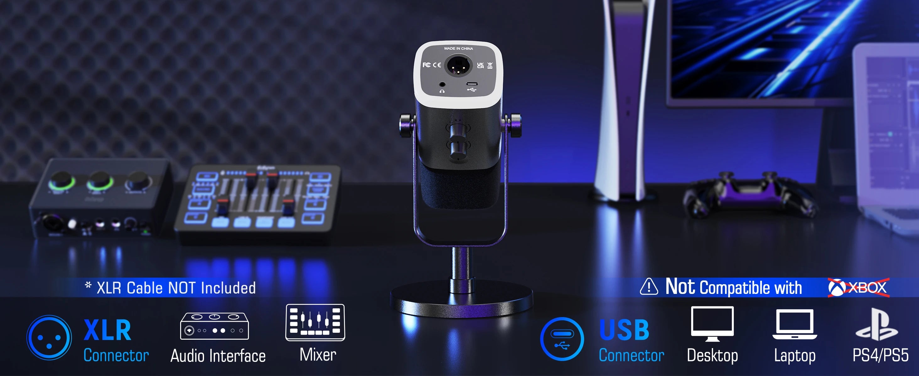 FIFINE USB/XLR Dynamic Microphone with Touch Mute and RGB