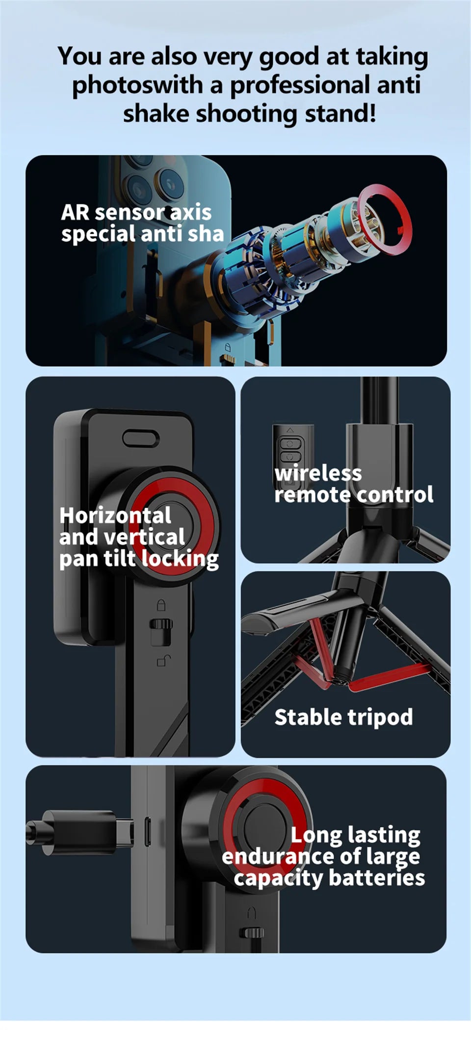 Mobile Video Stabilizer Bluetooth Selfie Stick Tripod