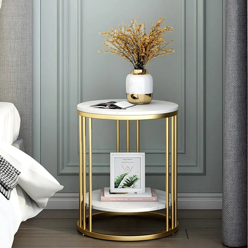 2‑Tier White Marble Side Table